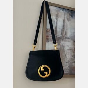 Certified Authentic Vintage Gucci Blondie Black Leather Flap Shoulder Bag, COA